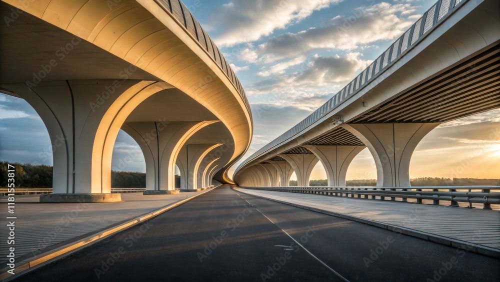 Poster An artistic angle emphasizes the curvature of the expansion joint capturing the way it gracefully spans the gap between bridge sections. The play of light across its surface