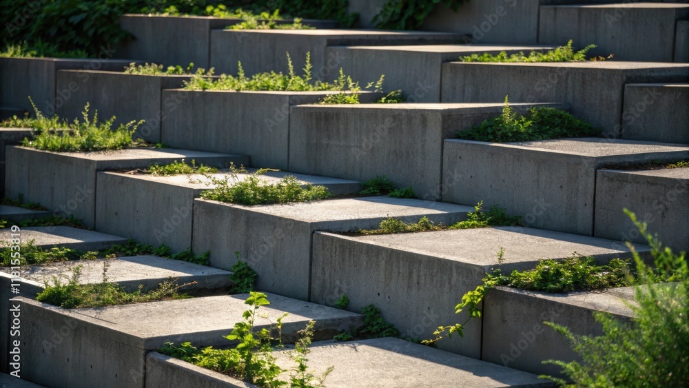 Aufkleber An artistic angle featuring precast drainage basins in a staggered formation creating depth within the image. Subtle variations in shadow and light play across the surface while