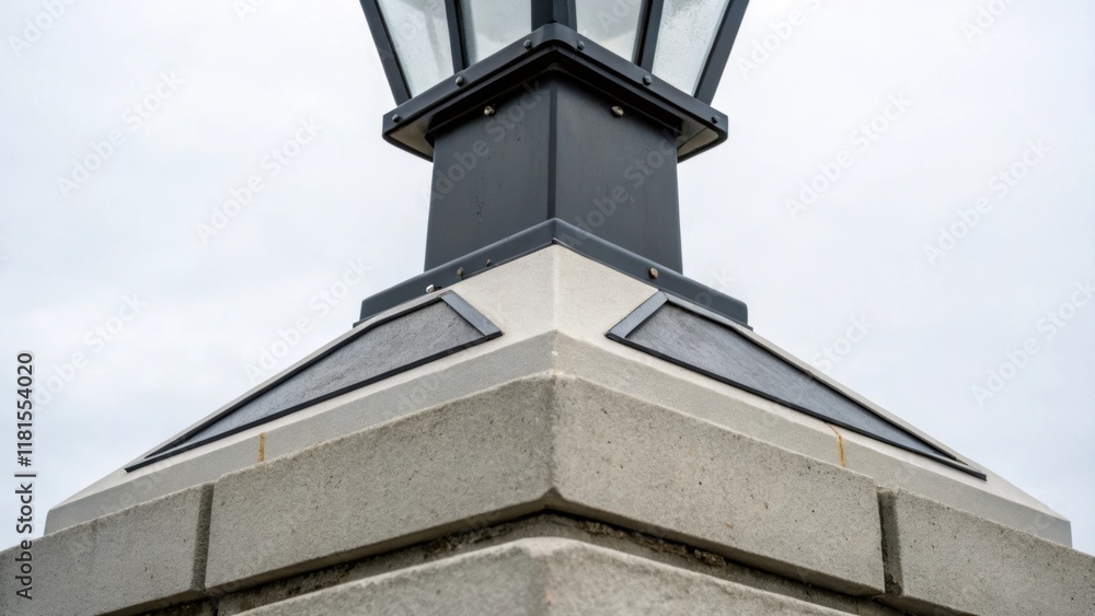 Poster an artistic closeup captures the geometric shapes of a contemporary streetlight base showcasing shar