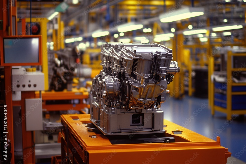 Aufkleber engine assembly line in modern factory setting