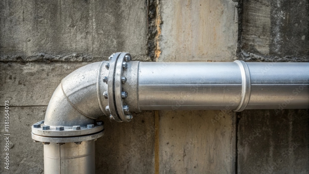 Poster an artistic closeup of a water main pipe fitting positioned against a stark industrial backdrop. the