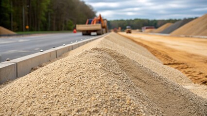 An image detailing the edge of a freshly formed aggregate pile with grains of sand spilling slightly over emphasizing the transition between raw natural materials and the