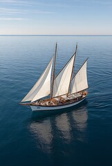 Obraz premium Majestic Sailboat Gliding Across Calm Open Waters Under Clear Sky : Generative AI