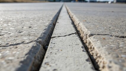 An intimate look at the surface of an expansion joint where concrete meets the joint featuring tiny cracks forming in the surrounding concrete illustrating the wear caused by
