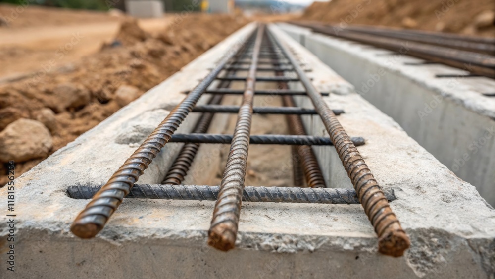 Poster An intricate view of the heavily reinforced steel rebar protruding from the ends of a precast concrete segment emphasizing the engineering precision required for underground