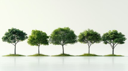 Obraz premium Five Lush Green Trees in a Row, Nature's Serenity