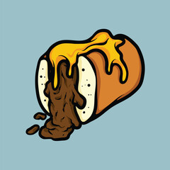 Bread with meat and melting cheese cartoon vector illustration
