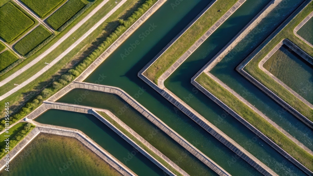 Aufkleber An overhead closeup displaying the geometric patterns formed by the ponds edges and the compacted embankments surrounding it. The visual rhythm created by undulating curves and