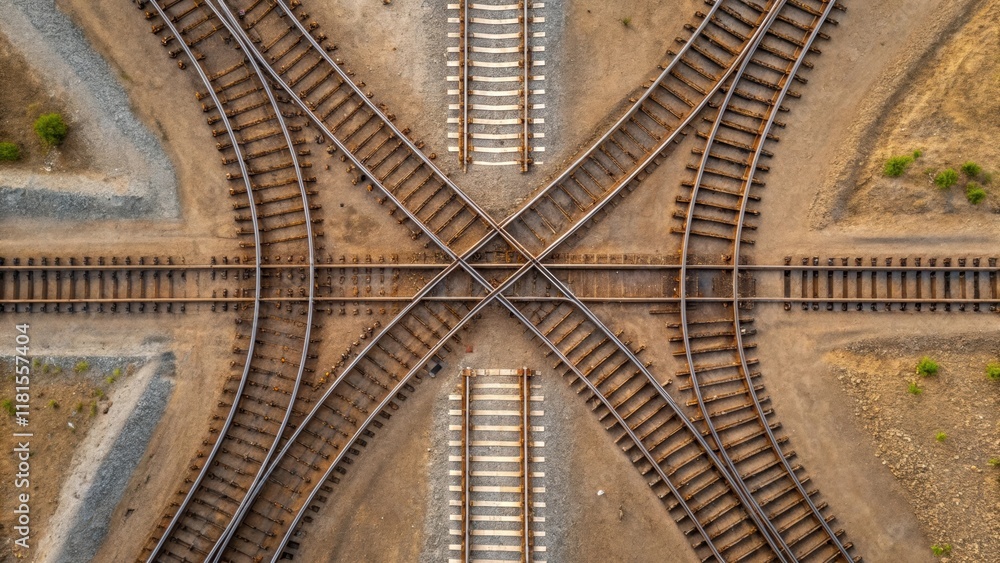Poster An overhead shot of the track switches where the intertwined rail lines appear almost like a complex puzzle. The pristine alignment of the track shows meticulous craftsmanship