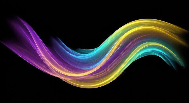 Abstract Energy Flow: A vibrant, swirling abstract design composed of smooth, interlacing waves of purple, blue, and yellow, evoking a sense of dynamism and energy flow against a black background.