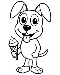 Cartoon Dog with Ice Cream Cone,  fun coloring page for kids and adults.