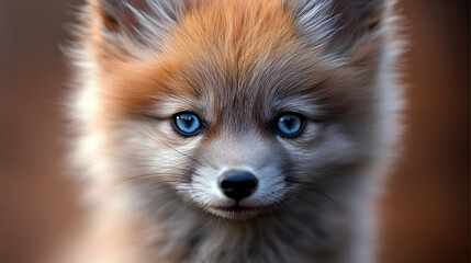 Fox Kit with Blue Eyes Gazes Calmly, Wildlife Portrait