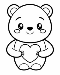 Cute Bear Holding a Heart Coloring Page – Free Printable for Kids.