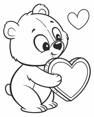 Cute Bear Holding a Heart Coloring Page – Free Printable for Kids.
