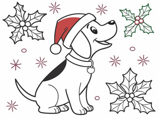 Cute Christmas Dog Coloring Page with Santa Hat – Free Printable for Kids.