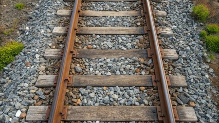 Fototapeta premium An overhead view of the railway bed where co and smooth gravel intermingle forming a resilient barrier that contours around the wooden sleepers emphasizing the precision of the