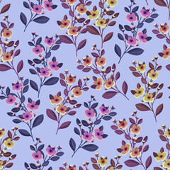  seamless pattern with watercolor hand - drawn flowers, branches and leaves. textile print.