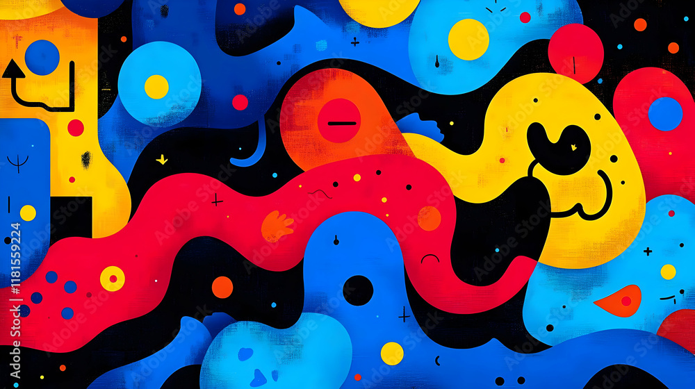 Poster abstract art explores color and shapes dynamically on canvas