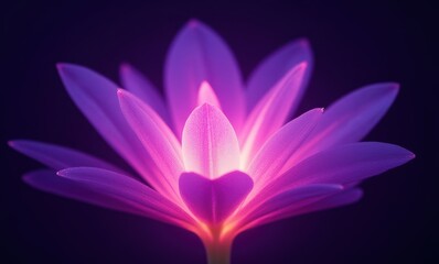 Glowing purple lotus flower in darkness