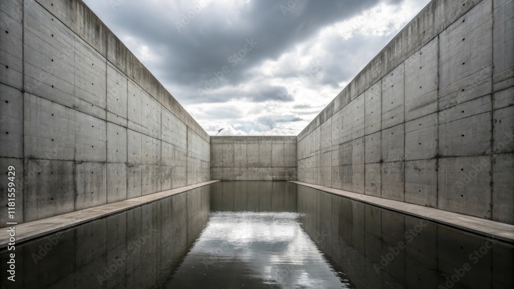 Poster a perspective shot revealing the interior of a precast basin with light filtering through from the t