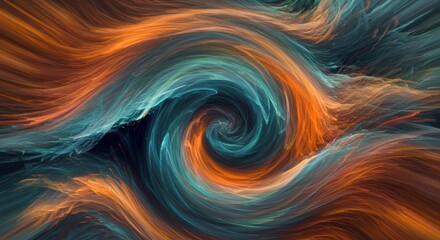 Abstract Vortex of Color: A mesmerizing abstract artwork featuring a swirling vortex of vibrant teal, orange, and brown hues, creating a dynamic and captivating visual experience.