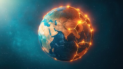 Obraz premium Glowing Earth with network connections illustrating global technology and communication.