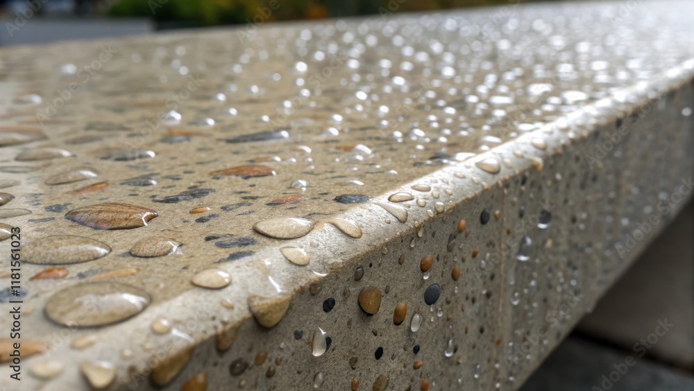 Poster A textured closeup that reveals the surface of a single precast beam featuring the aggregate patterns that give the concrete its character. Water droplets from a recent rain cling