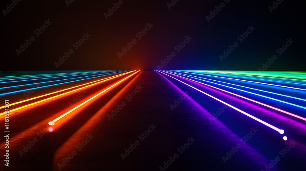 Poster laser lines of light. horizontal neon light. background