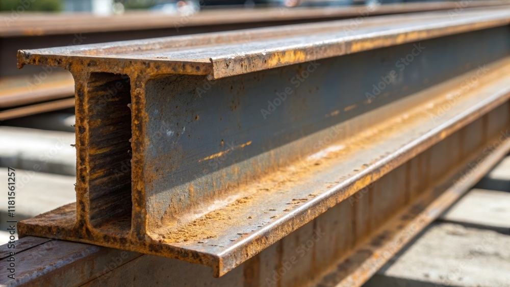 Poster A tightly cropped image focusing on a single girder capturing the unique grain of the steel worn areas where rust has taken hold and the contrasting pristine sections that indicate