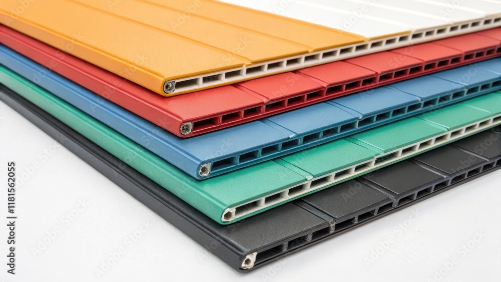Poster A vibrant shot of modular panels stacked neatly each displaying a different color scheme to indicate variety in design. The smooth edges and tactile surfaces invite a closer
