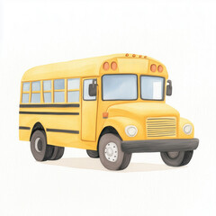 First Day Back to School Supplies. Bright yellow school bus with windows and black stripes.
