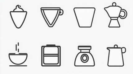 Coffee brewing methods and equipment icons set
