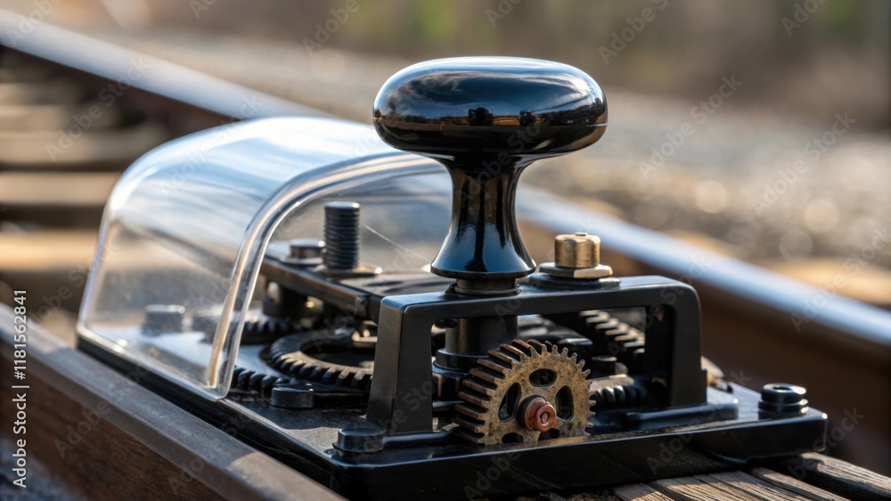 Aufkleber a zoomedin shot of a rail switch handle its glossy black finish reflecting the soft light while gear