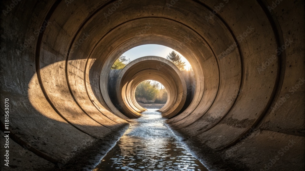 Poster captured from a low angle this shot reveals the large circular openings of the drainage culverts. su