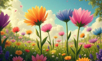 Vibrant flowers blooming in a sunny meadow