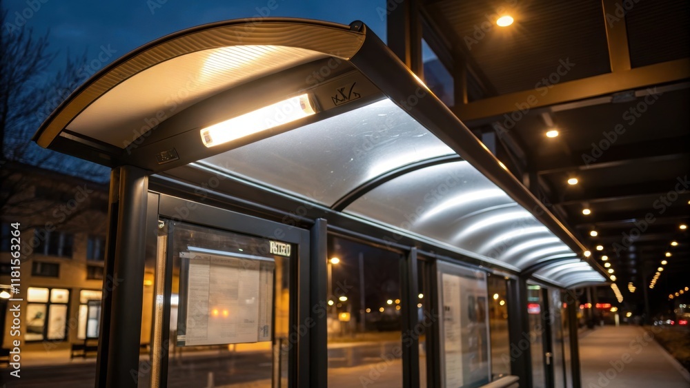 Poster Closeup of an innovative lighting fixture integrated into the bus shelters design illuminating the space with a soft glow. The fixtures sleek lines mirror the shelters overall