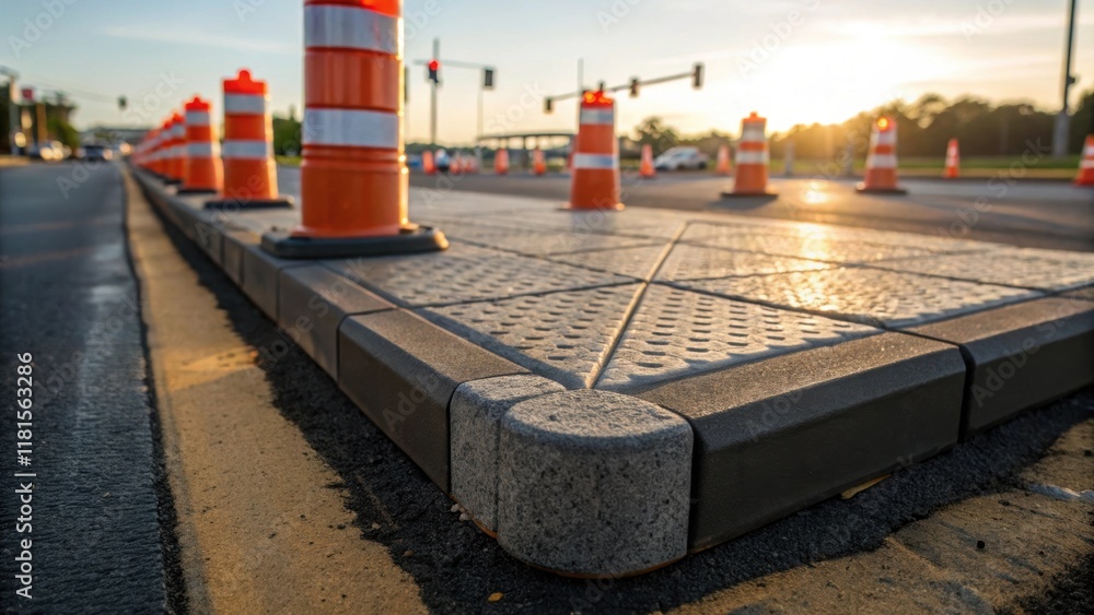 Fototapete closeup of a modular traffic island made of durable materials captured during early morning light. t