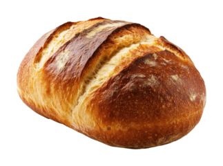 Golden crusted loaf of freshly baked bread with soft fluffy texture, artisanal homemade bread perfect for bakery display, breakfast, or dinner isolated on transparent background