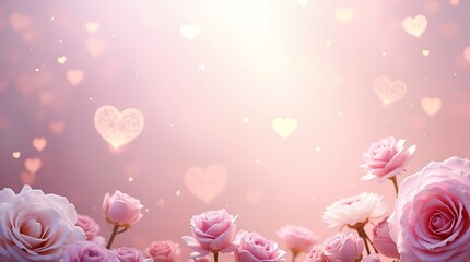 Fototapeta premium Romantic Pink Roses and Hearts Background: A Valentine's Day Delight