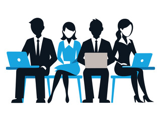business people working on laptop vector silhouette