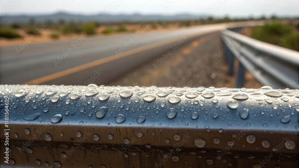 Poster focused on a single barriers edge water droplets cling precariously to the rough surface glistening 