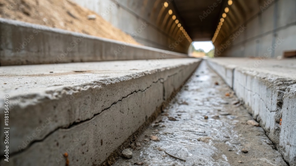 Leinwandbilder Focused on the edges of a single tunnel lining segment where the raw concrete shows signs of formwork and curing. Small crack lines provide a hint of the structural integrity while