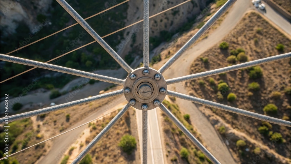 Aufkleber Focusing on the overhead view of the anchor connections the lines of action from the anchors radiate like spokes from a wheel. The background slopes reveal a steep drop emphasizing