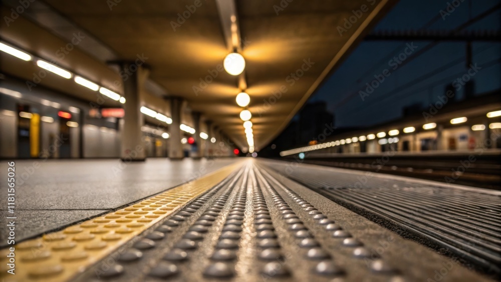 Poster focus on the edge of the platform where the concrete is treated with a nonslip surface featuring sma
