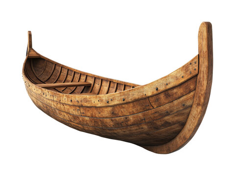 Authentic Viking longboat with detailed wooden carvings, ideal for historical visuals, Nordic culture themes, or adventure storytelling isolated on transparent background.