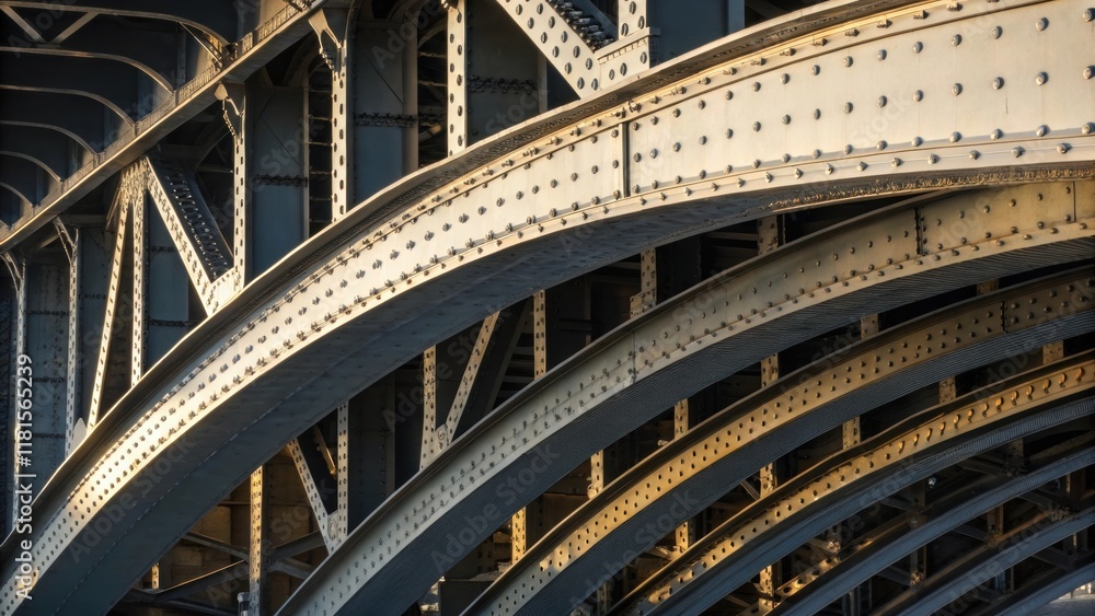 Poster intersecting steel beams curve gracefully in a closeup shot depicting the elegant arc of the bridges