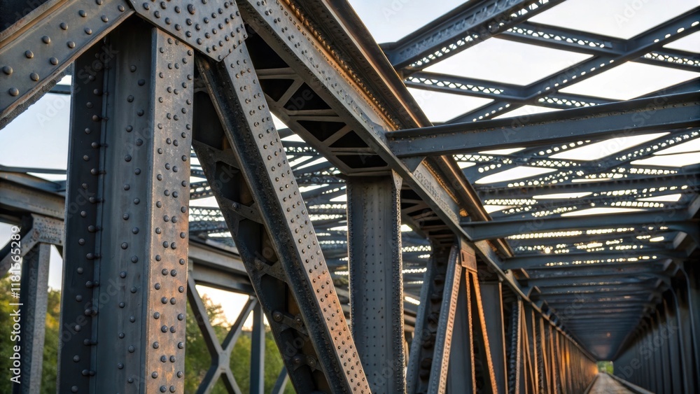 Poster Interwoven beams of steel each reflecting a spectrum of shades from deep charcoal to silver. The detailing in the connecting joints speaks of precision engineering while the faint