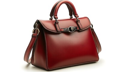 Designer handbag sleek leather finish metallic accent isolated clean white background luxury appeal