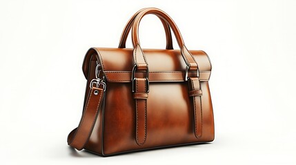 Designer handbag sleek leather finish metallic accent isolated clean white background luxury appeal