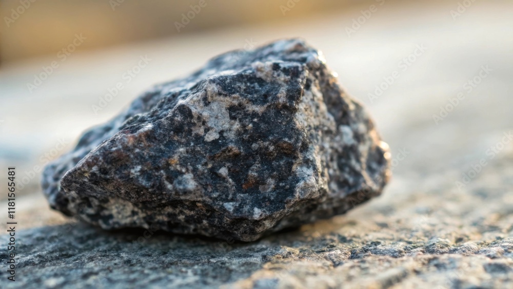Poster macro shot focusing on a single piece of crushed rock displaying the intricate surface details such 